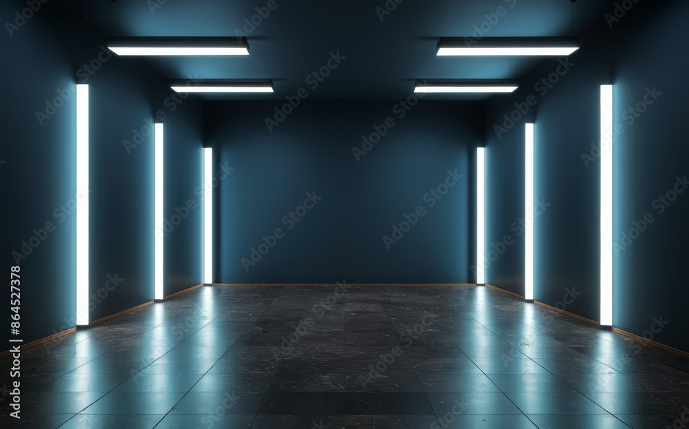 empty modern room with fluorescent lighting and tiled floor empty modern room with fluorescent lighting and tiled floor