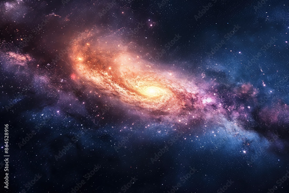 Fototapeta premium a spiral galaxy with a bright center surrounded by stars, Outer space with distant galaxies, nebulas, and stunning astronomical phenomena