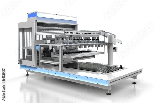 a machine that is sitting on a table, Render a 3D model of a high-throughput screening setup © SaroStock