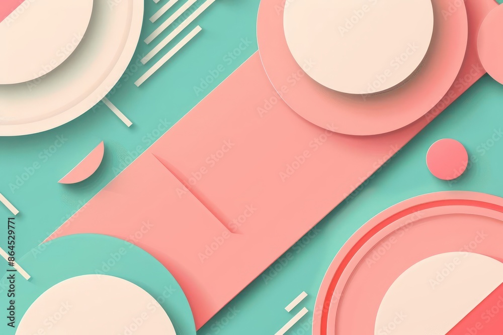 A conceptual background featuring abstract geometric shapes in soft pastel colors, perfect for a banner with ample copy space
