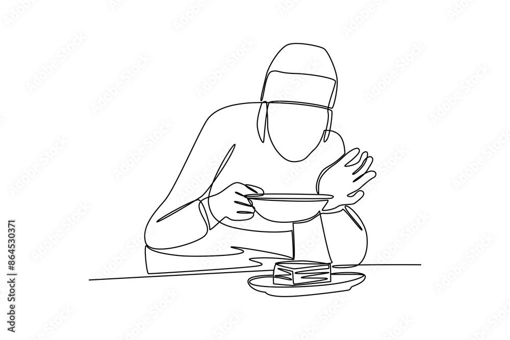 Obraz premium Continuous one line drawing of chef activities in the kitchen. Healthy organic food concept single line draw graphic design vector illustration