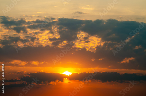 Sunrise, magnificent sunrise with its beautiful colors in winter Brazil, natural light, selective focus.