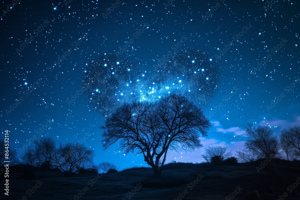 a night sky with a heart shaped constellation, dreamy starry night with constellation forming a heart shape to commemorate Valentine's day a night sky with a heart shaped constellation, dreamy starry night with constellation forming a heart shape to commemorate Valentine's day