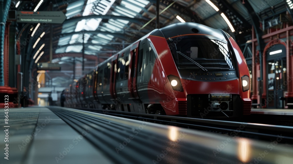 innovative high speed train stands on the platform at the station innovative high speed train stands on the platform at the station