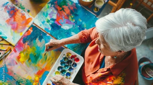 Senior woman attending art therapy class