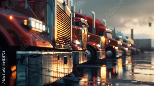 Trucks in a row in the parking lot close-up shot