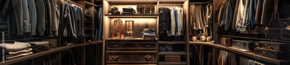 Spacious Dressing Room with a Large Wardrobe and Organized Clothes Spacious Dressing Room with a Large Wardrobe and Organized Clothes