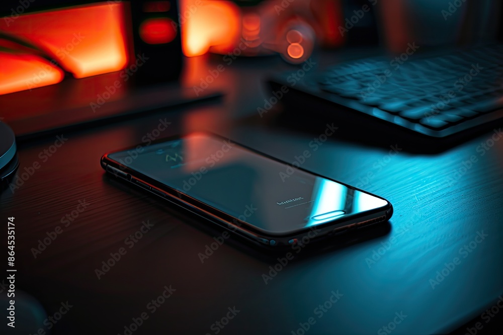a cell phone sitting on top of a wooden desk, new release smartphone resting on a desk with its distinctive features highlighted a cell phone sitting on top of a wooden desk, new release smartphone resting on a desk with its distinctive features highlighted