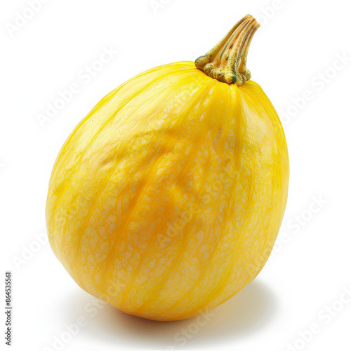 A whole, fresh spaghetti squash with a smooth, yellow skin, isolated on white background photo