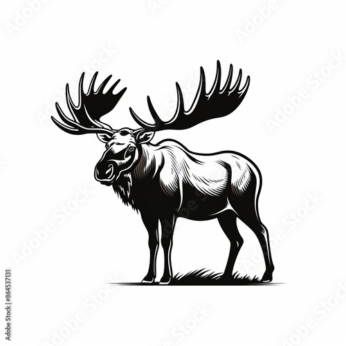 black and white vector logo silhouette of an alaska moose