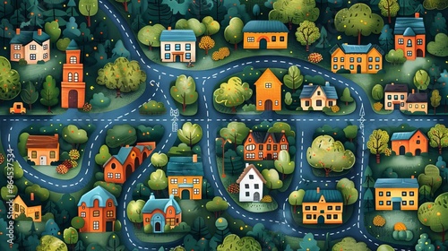 a city map with school, park, museum, cafe, library, supermarket, hospital and zoo, children's book illustration style,
