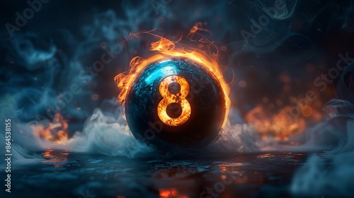 Black and blue billiard ball with number 8 on it photo
