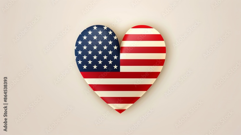 Obraz premium 4th of July Independence Day of the USA Illustration with American Flag in Heart. Fourth of July National Celebration Design with Typography Letter on Light Background for Banner, Poster. JPG Version