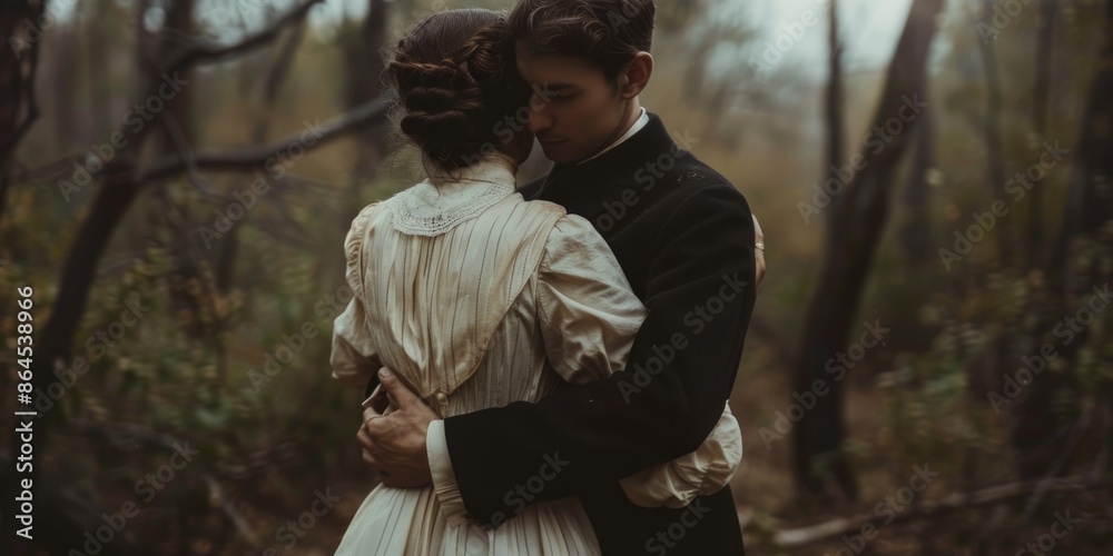 Fototapeta premium Couple Embracing in Woods