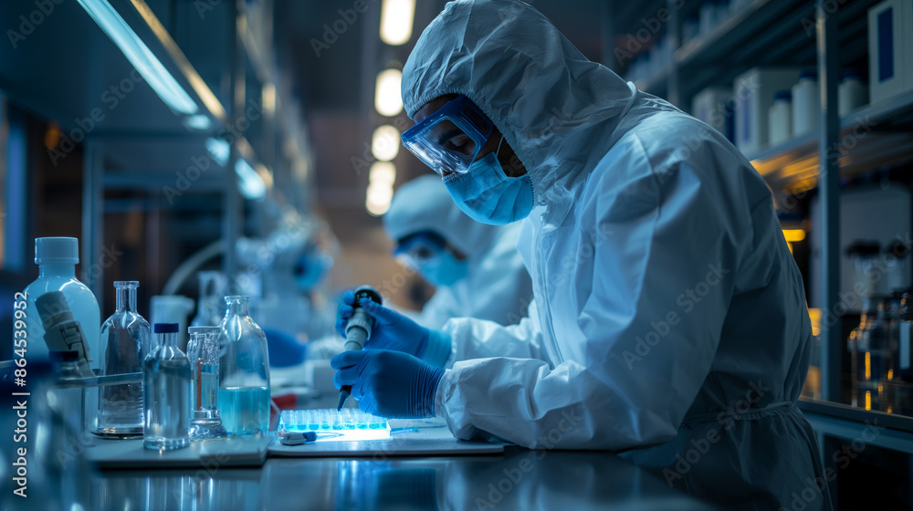 scientist conducting precise virus lab test in laboratory scientist conducting precise virus lab test in laboratory