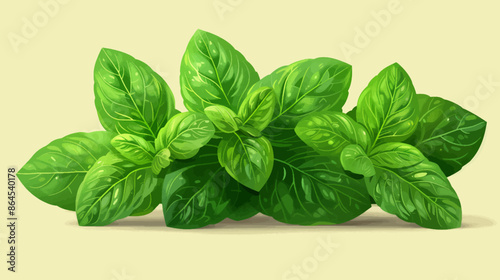 vibrant green basil leaves set against a light yellow background. Ideal for culinary or botanical themes. Generative ai vector illustration. Pop art comic book style imitation