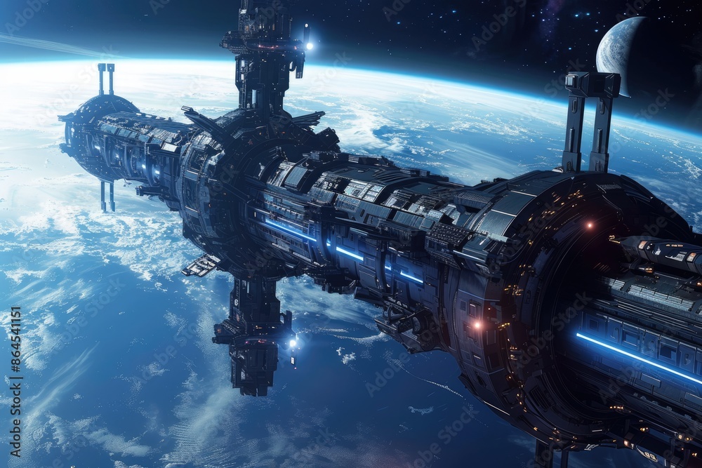 a space station floating in the ocean, Design an otherworldly space station with advanced technology and cosmic views a space station floating in the ocean, Design an otherworldly space station with advanced technology and cosmic views