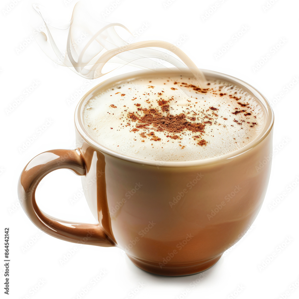 A steaming cup of hot gingerbread latte with a sprinkle of nutmeg, isolated on white background A steaming cup of hot gingerbread latte with a sprinkle of nutmeg, isolated on white background
