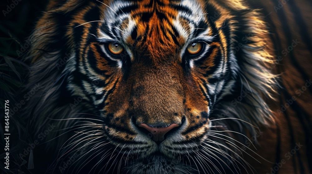 Vibrant and striking tiger graphic on a stylish t-shirt, showcasing the allure and power of the majestic beast.