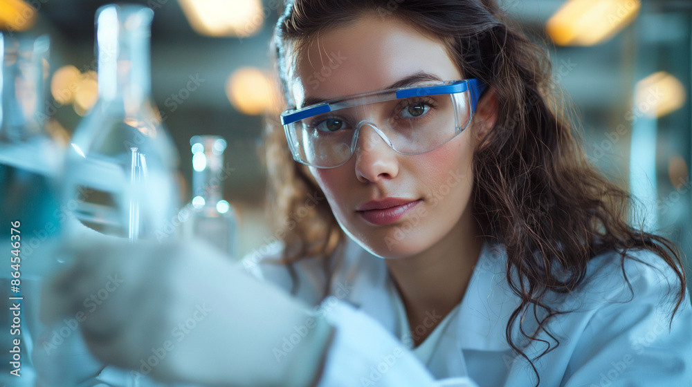 scientist  using lab equipment produces chemistry in laboratoryat laboratory