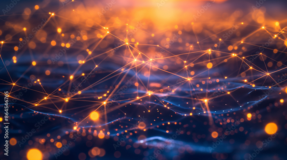 Visual representation of big data with graphs and data connected by lines and light points. Generative AI Visual representation of big data with graphs and data connected by lines and light points. Generative AI