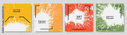 Vector illustration. Hand drawn abstract color frame set. Ink brush strokes mess. Design for web banner, blog post, social media template, cover, photo overlay. Retro paint splatter