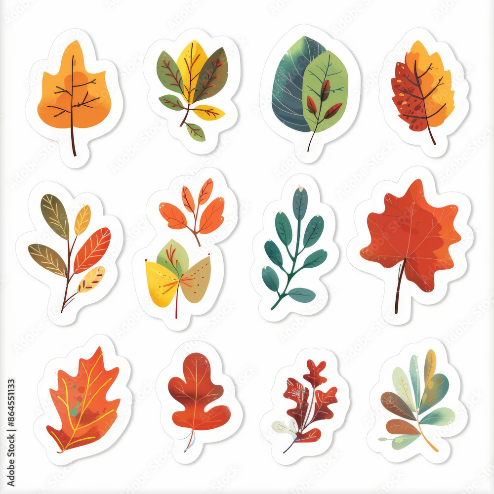 Fototapeta premium Autumn Leaf Stickers Set for Crafting and Decoration