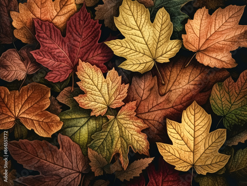 A close up of a pile of orange leaves. The leaves are of different sizes and are scattered around the pile. Concept of autumn and the beauty of nature © Людмила Мазур