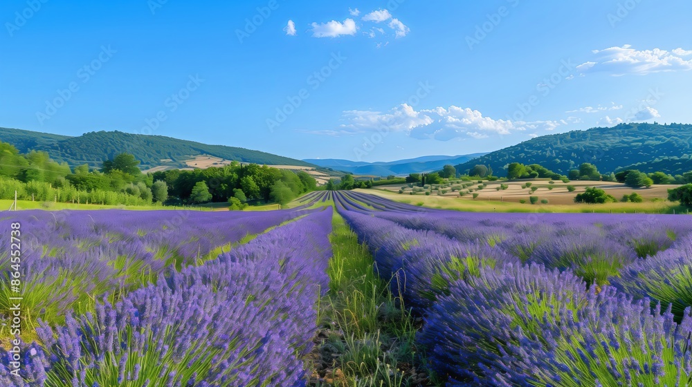 Lavender fields in Provence. Purple landscape, summer bloom. French countryside, colorful nature. Aromatherapy beauty, fragrant rows. Scenic agriculture, herbal perfume. Valensole Lavender fields in Provence. Purple landscape, summer bloom. French countryside, colorful nature. Aromatherapy beauty, fragrant rows. Scenic agriculture, herbal perfume. Valensole