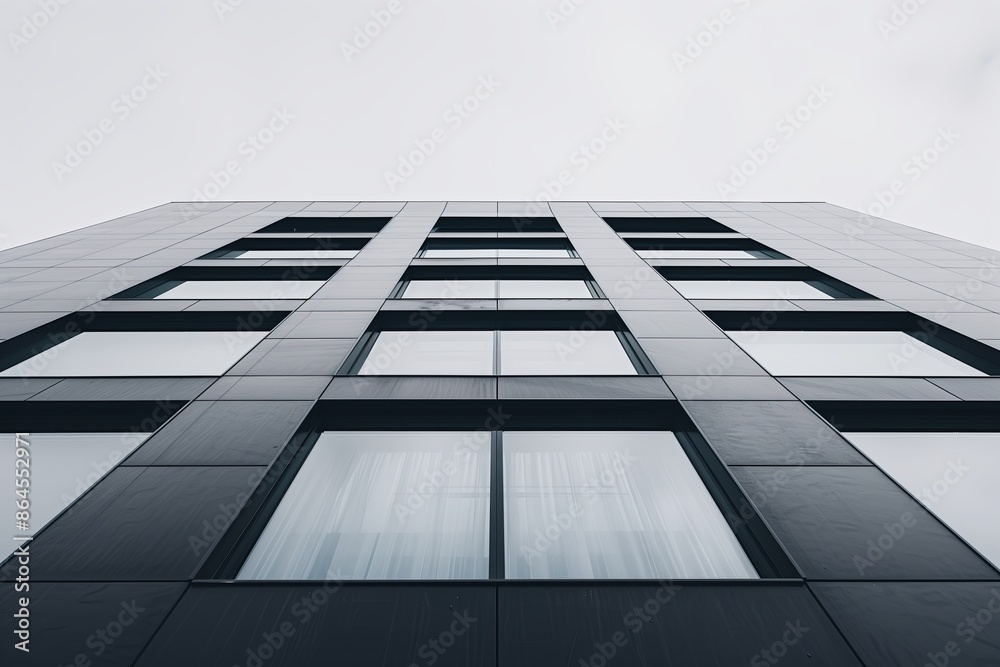 Modern architectural building in the city. Urban design with glass windows. Business office skyscraper, high structure. Futuristic facade, geometric perspective. Blue steel Modern architectural building in the city. Urban design with glass windows. Business office skyscraper, high structure. Futuristic facade, geometric perspective. Blue steel