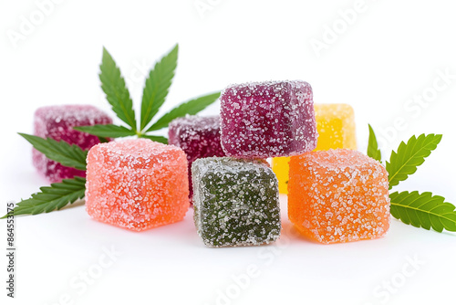 close-up product photography of CBD gummies on white background