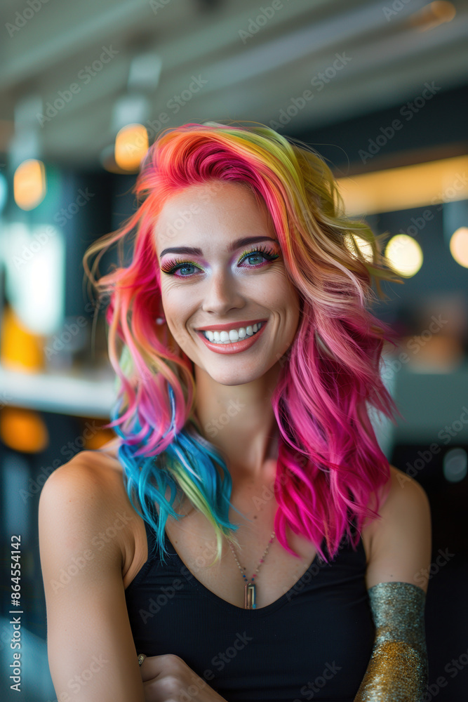 Portrait of young person with rainbow makeup, winking playfully at the camera. Concept LGBTQ Portrait of young person with rainbow makeup, winking playfully at the camera. Concept LGBTQ