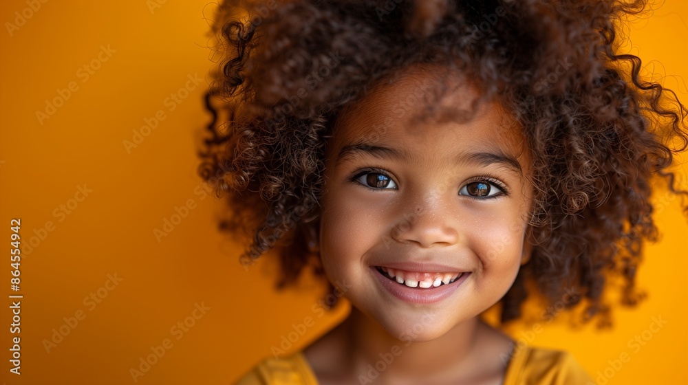 A child laughing heartily, eyes squinting with joy, against a bright yellow background. A child laughing heartily, eyes squinting with joy, against a bright yellow background.
