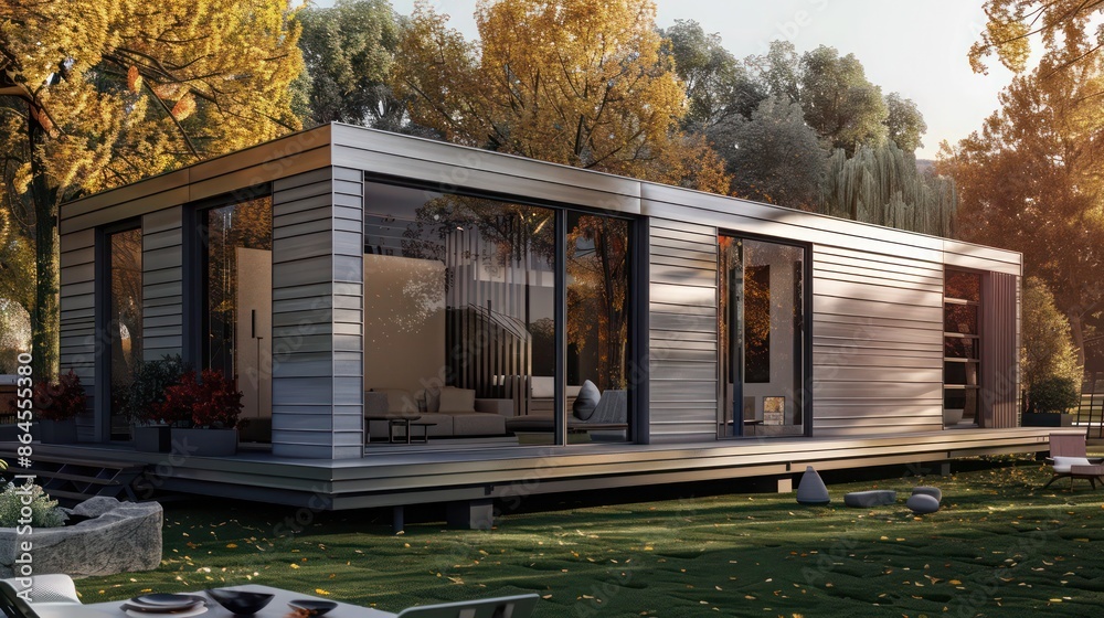 Fototapeta premium concept design for a modular home made entirely of lightweight aluminum siding for easy transport