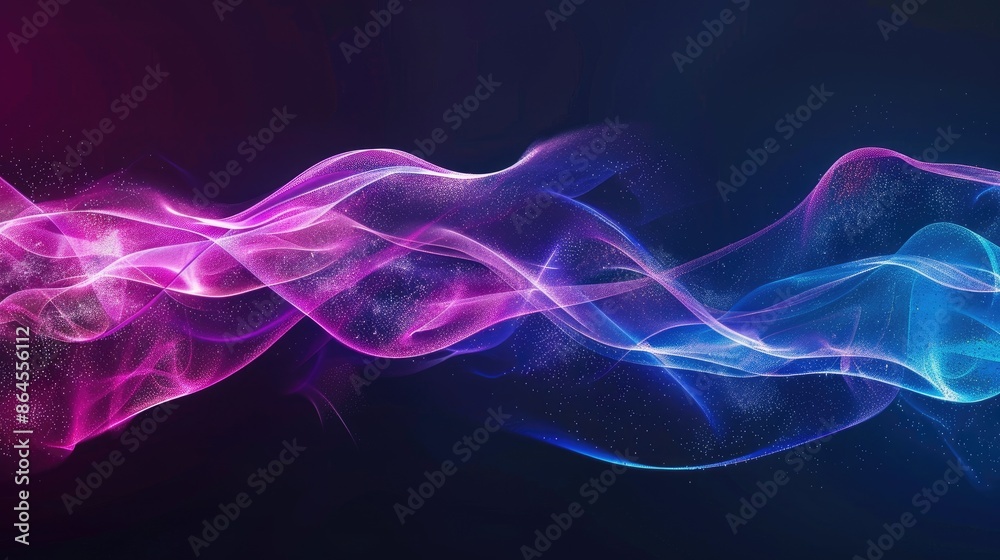 Fototapeta premium Purple magenta pink blue abstract color wave black background grainy texture banner website header design