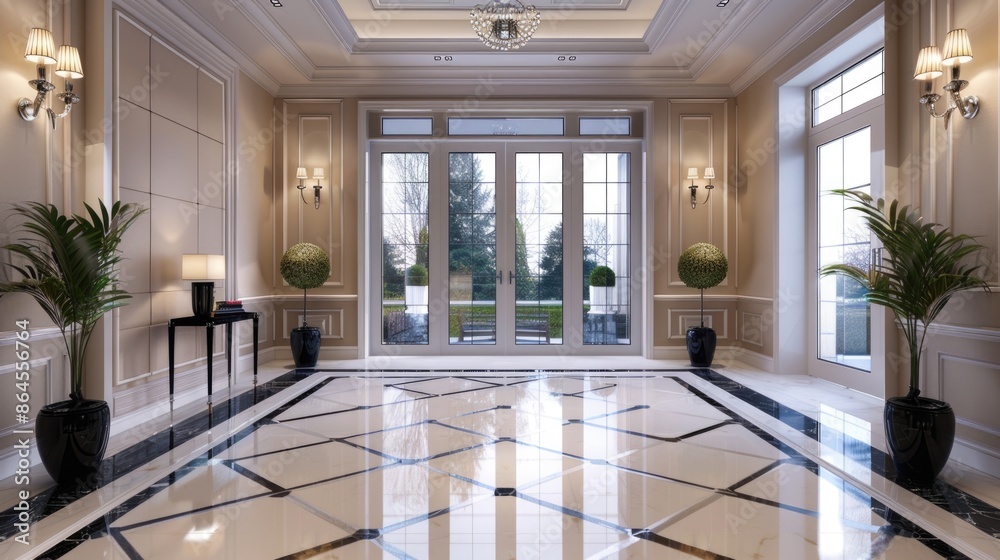 Foyer with Marble Floor and Chandelier Foyer with Marble Floor and Chandelier