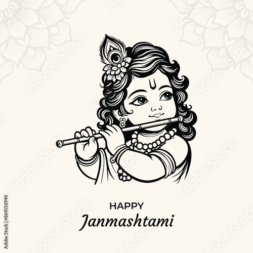 happy janmashtami hindu festival outline vector design