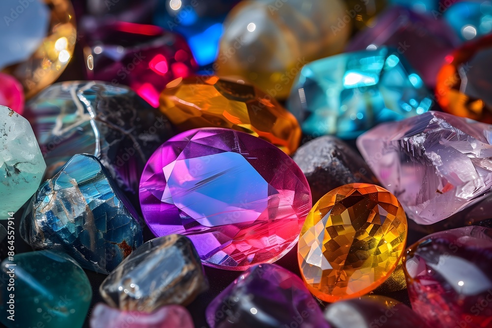 A stack of various colorful gemstones