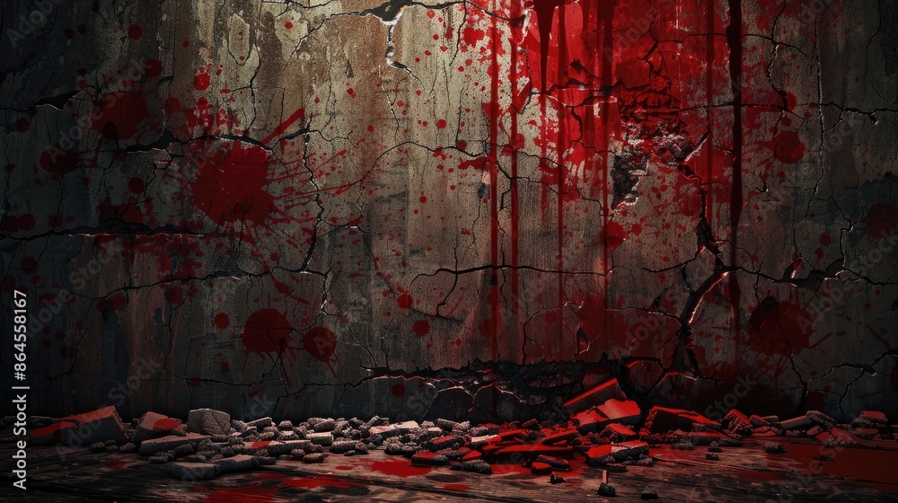 custom made wallpaper toronto digitalBloody background scary on damaged grungy crack and broken concrete bricks wall and floor, concept of horror and Halloween