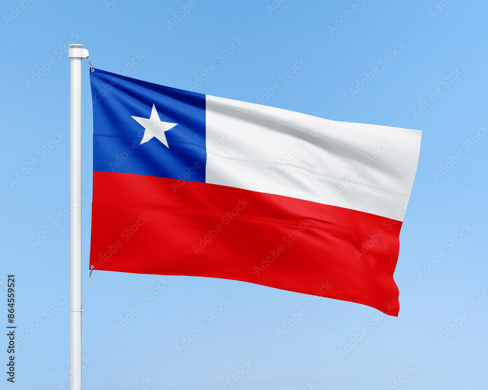 Chile flag on stick on sky background. Realistic flag illustration Chile flag on stick on sky background. Realistic flag illustration