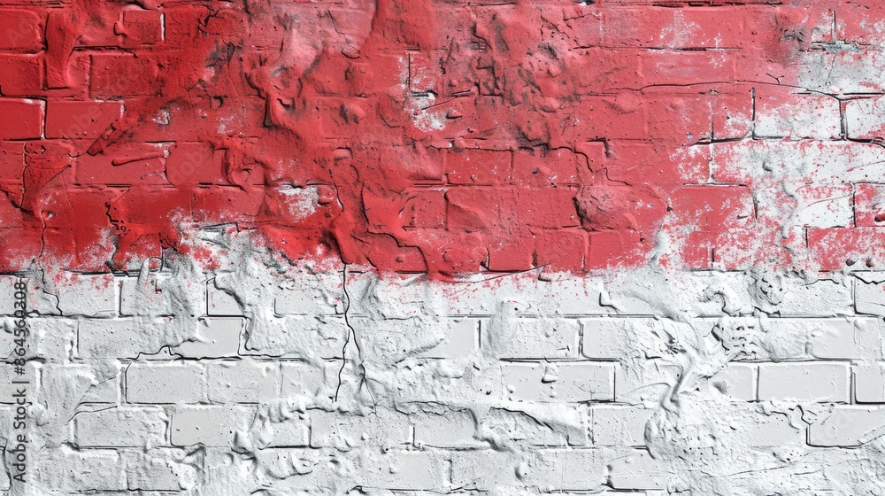 The texture of the wall is half white, half red. The texture of the wall is half white, half red.