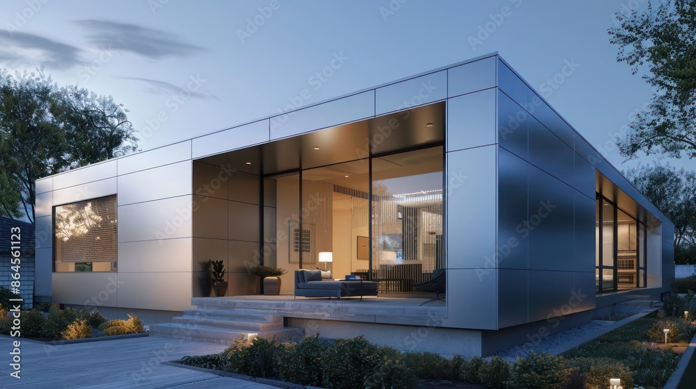 minimalist home with ultra-thin aluminum siding, showcasing the material's capability to support lightweight, modern design minimalist home with ultra-thin aluminum siding, showcasing the material's capability to support lightweight, modern design