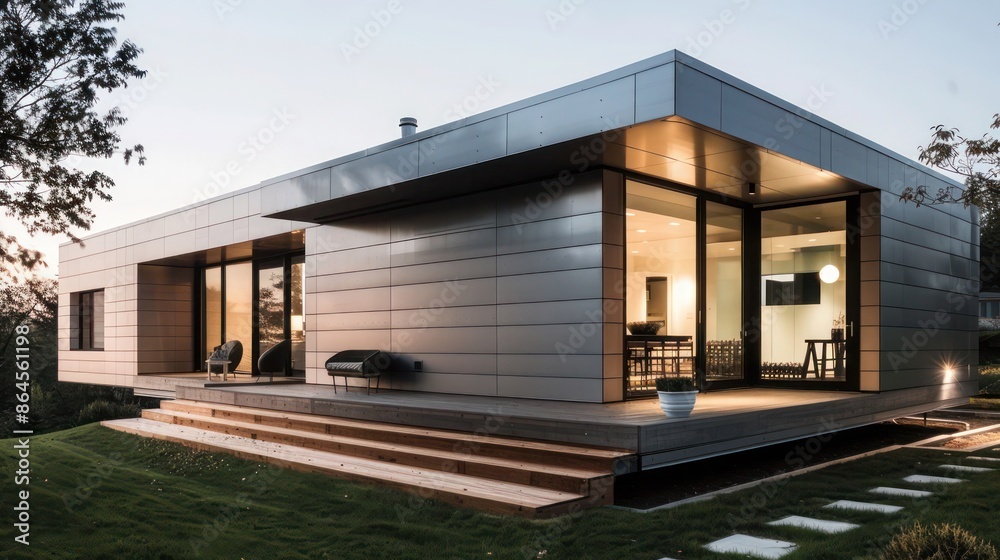 minimalist home with ultra-thin aluminum siding, showcasing the material's capability to support lightweight, modern design minimalist home with ultra-thin aluminum siding, showcasing the material's capability to support lightweight, modern design