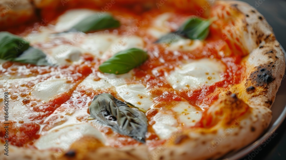Pizza with melted mozzarella cheese, close-up. A classic Italian dish Pizza with melted mozzarella cheese, close-up. A classic Italian dish