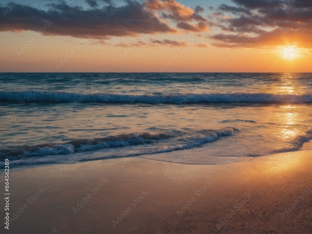 beautiful sunset at the beach, high ligth blue beautiful sunset at the beach, high ligth blue