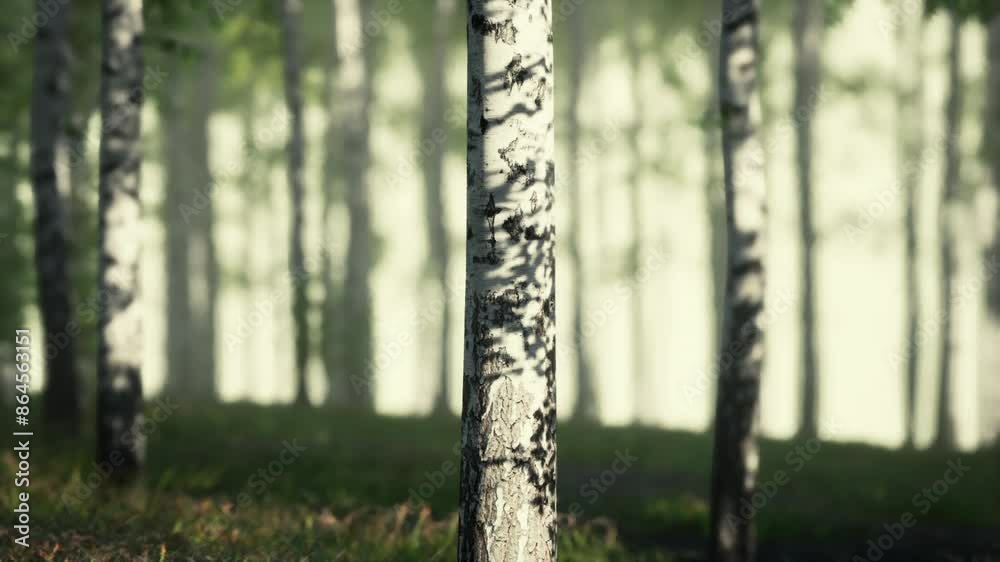 A group of birch trees are standing upright in the lush green grass field. A group of birch trees are standing upright in the lush green grass field.