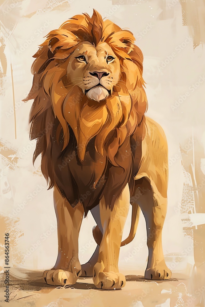 Obraz premium Majestic Lion in Wild. Digital Painting of the King of the Jungle