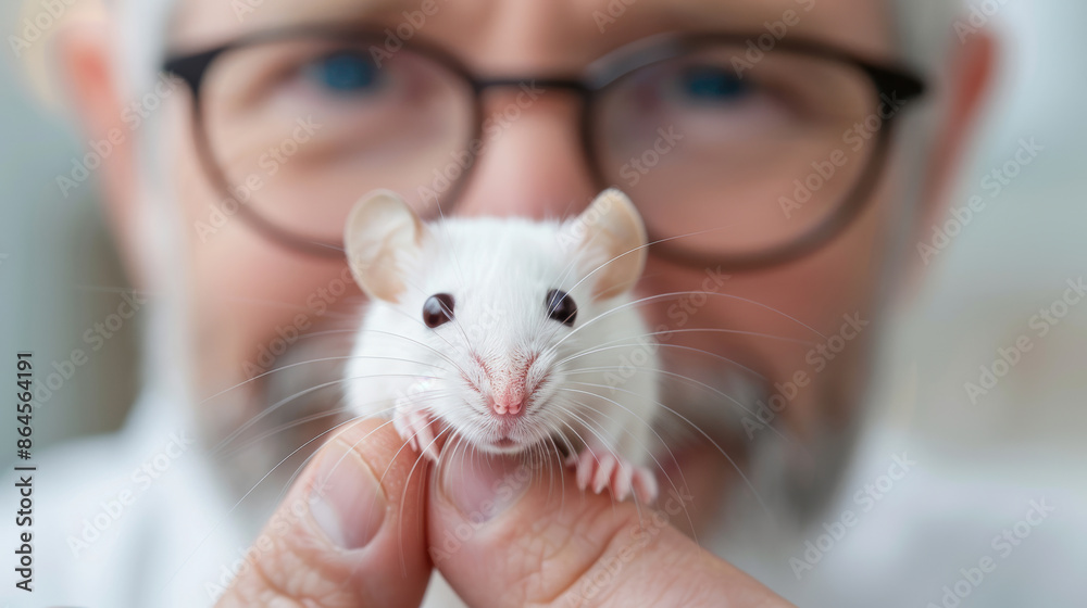 Scientist holding cute white laboratory rat Scientist holding cute white laboratory rat