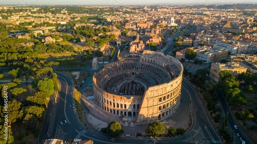 Slika na platnu Aerial view of the historic Colosseum and surrounding buildings in Rome, Italy