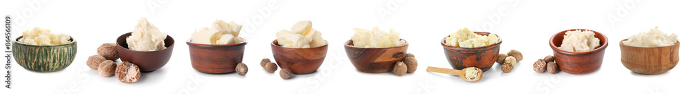 Set of shea butter isolated on white Set of shea butter isolated on white